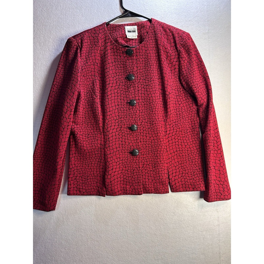 Leslie Fay Vintage‎ Women's Petite Red/Black Animal Print Button Jacket 14P